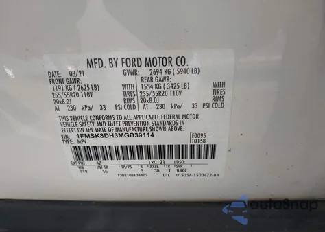 2021 Ford Explorer Xlt from USA, damaged, VIN 1FMSK8DH3MGB39114